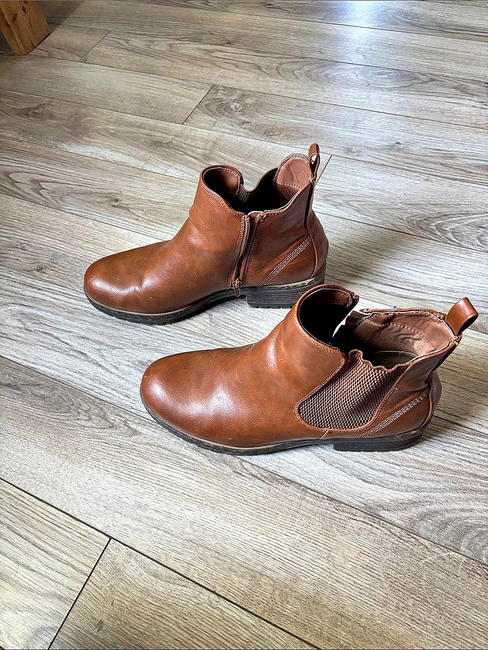 Brown Leather-Look Ankle Boots